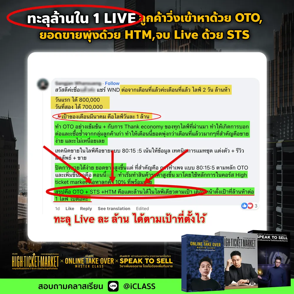 เคสจริง — ทะลุล้านใน 1 Live: ลูกค้าวิ่งเข้าหาด้วย OTO ยอดขายพุ่งด้วย HTM จบ Live ด้วย STS
